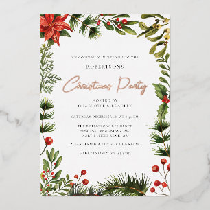 Invitation En Aluminium Baies Rouges Florales Noël Fête Rose Gold