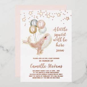Invitation En Aluminium Baignade de baleine nautique Baby Shower Fille