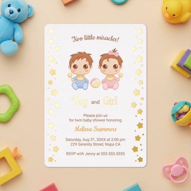 Invitation En Aluminium Bain de bébé jumeaux garçon fille (Créateur téléchargé)