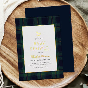 Invitation En Aluminium Bain de bébé Plaid Cheval à Bascule Vintage