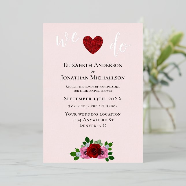 Invitation En Aluminium Bain de couples Roses rouges et roses (Debout devant)
