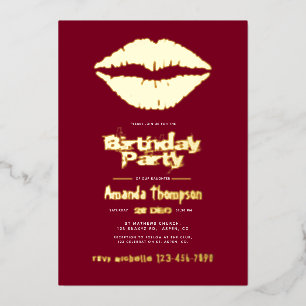 Invitation En Aluminium Baiser de lèvres pour anniversaire bordeaux et or