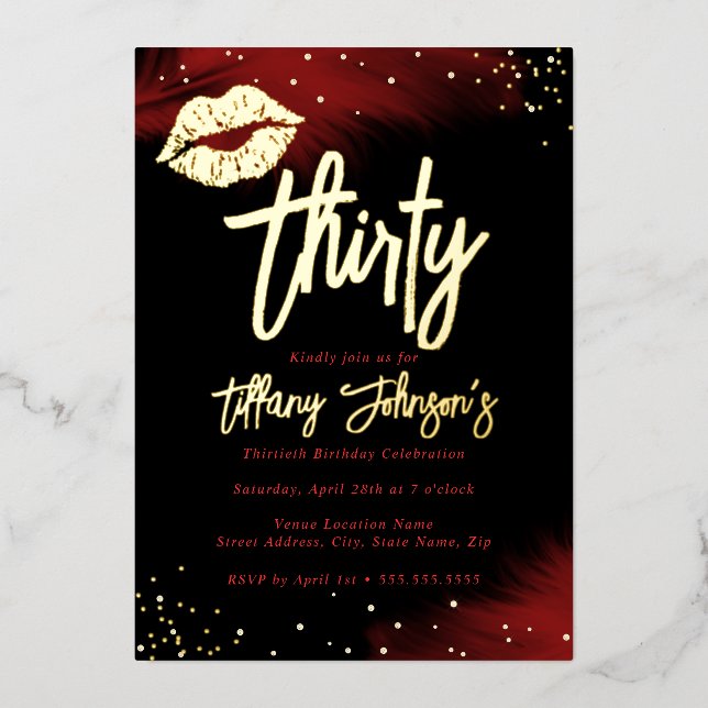 Invitation En Aluminium Baiser d'or rouge diamant 30e anniversaire (Recto)