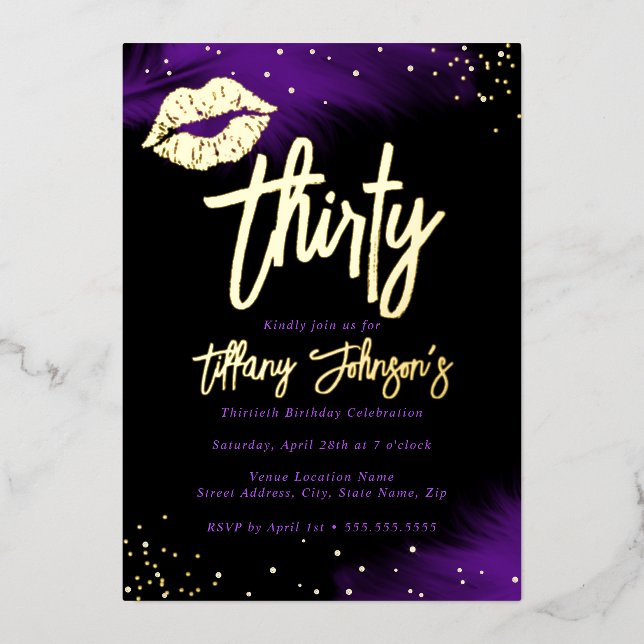 Invitation En Aluminium Baiser Or Violet Diamant 30e Anniversaire  (Recto)