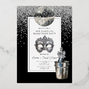 Invitation En Aluminium Bal Disco Argent du Nouvel An de la fête mascarade