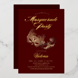 Invitation En Aluminium Bal Masqué Rouge