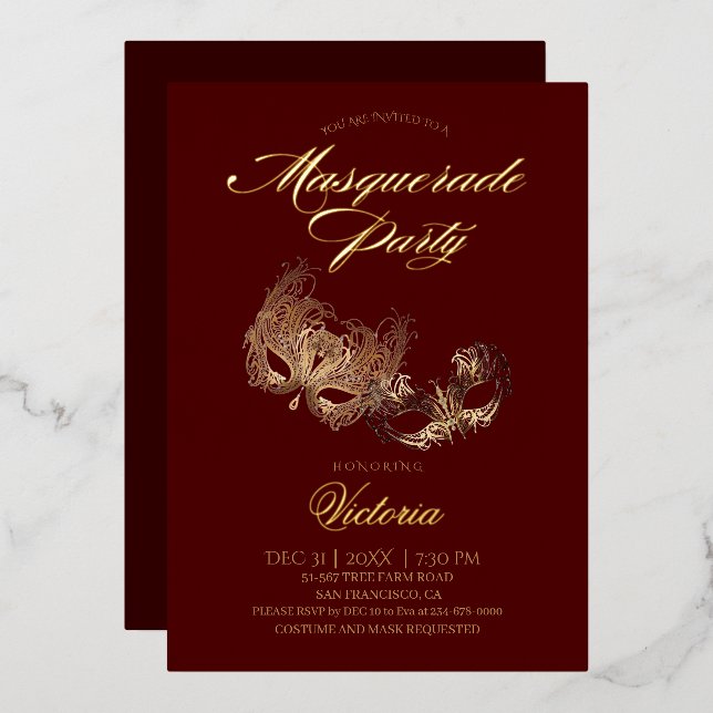 Invitation En Aluminium Bal Masqué Rouge  (Recto/Verso)