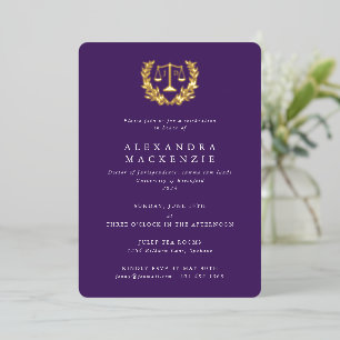 Invitation En Aluminium Balances de droit JD violet+Laurel Wreath Graduati