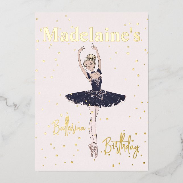 Invitation En Aluminium Ballerina Blue TuTu Girls Birthday Party (Recto)