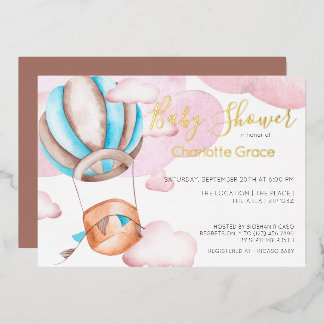 Invitation En Aluminium Ballon Bleu À Air Chaud Dans Le Baby shower Des Nu