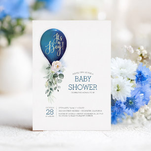 Invitation En Aluminium Ballon Bleu Marine C'est un Garçon Baby Shower