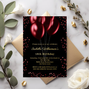 Invitation En Aluminium Ballons rouges noirs luxe anniversaire or