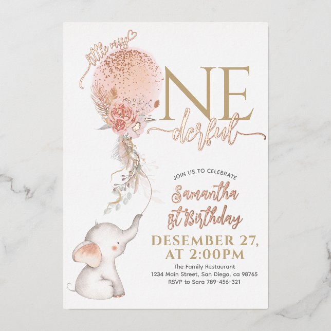 Invitation En Aluminium Balloon Little Miss Onederful Girl 1er anniversair (Recto)