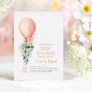 Invitation En Aluminium Balloon rose floral C'est un Baby shower fille