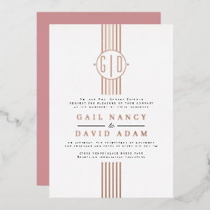Invitation En Aluminium Bandes de feuille d'or rose, mariage monogramme