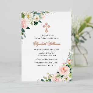 Invitation En Aluminium Baptême à l'aquarelle Rose Gold Floral Blush