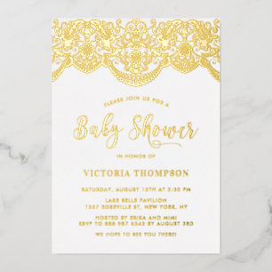 Invitation En Aluminium Baptême bébé Brocart Floral Élégant