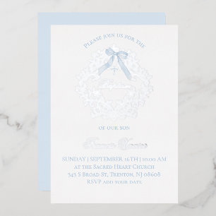 Invitation En Aluminium baptême bébé garçon couronne argentée