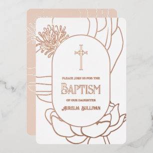 Invitation En Aluminium Baptême blanc Rose floral simple