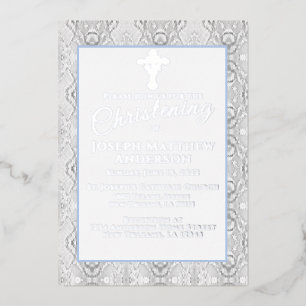 Invitation En Aluminium Baptême Bleu Faux Lace / Baptême