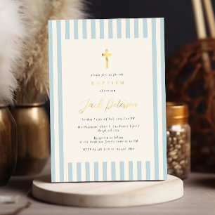 Invitation En Aluminium Baptême Bleu pour Garçon Élégant