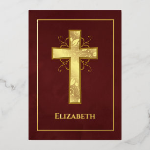 Invitation En Aluminium Baptême Bourgogne et or ou Filigree Christening