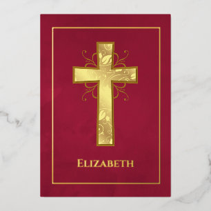 Invitation En Aluminium Baptême Bourgogne et or ou Filigree Christening