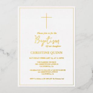 Invitation En Aluminium Baptême & Christening Or Minimaliste Élégant en Or