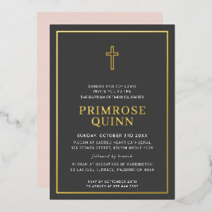 Invitation En Aluminium BAPTÊME croix moderne minimale bébé rose aux front