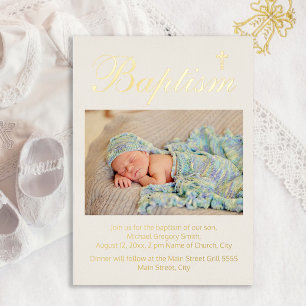 Invitation En Aluminium Baptême de bébé Photo Croix religieuse