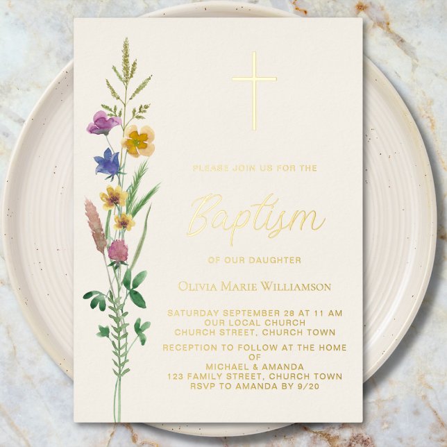 Invitation En Aluminium Baptême de fleur sauvage  (Créateur téléchargé)