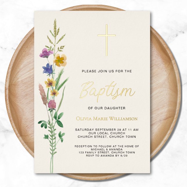 Invitation En Aluminium Baptême de Fleur Sauvage Rustique (Créateur téléchargé)
