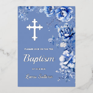 Invitation En Aluminium Baptême des fleurs bleues