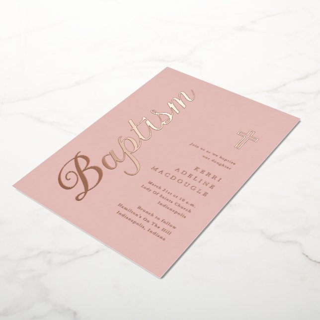Invitation En Aluminium Baptême d'or Rose simple et élégant (Rotation)