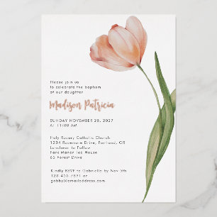 Invitation En Aluminium Baptême élégant Fleur de pêcher Tulipe Rose Or