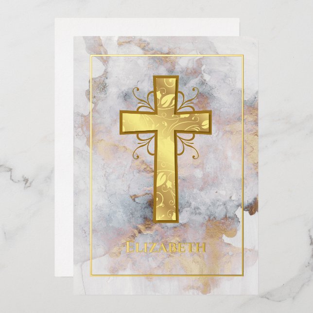 Invitation En Aluminium Baptême en marbre or ou Filigree Christening (Recto/Verso)