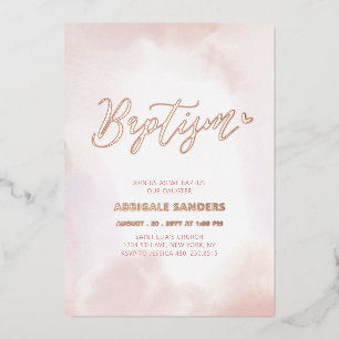 Invitation En Aluminium Baptême Fille au Cœur Rose Gold et Rose