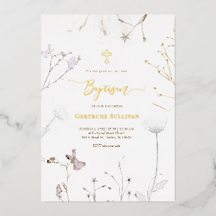 Invitation En Aluminium Baptême fleur sauvage délicat