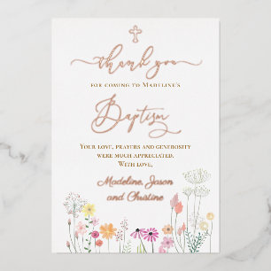 Invitation En Aluminium Baptême fleur sauvage merci d'être venu
