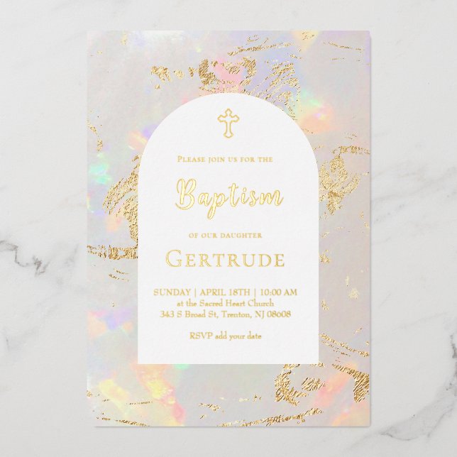 Invitation En Aluminium baptême fond opale (Recto)