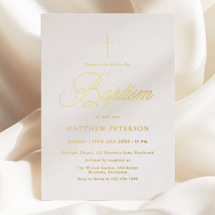 Invitation En Aluminium Baptême minimaliste à calligraphie dorée