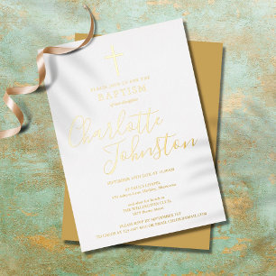Invitation En Aluminium Baptême Moderne Élégant Signature Or