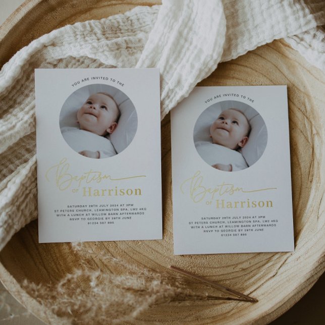 Invitation En Aluminium Baptême photo ronde - Or (Créateur téléchargé)