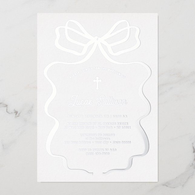 Invitation En Aluminium Baptême simple en argent (Recto)