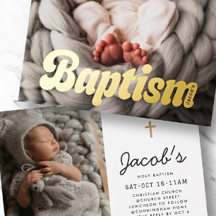 Invitation En Aluminium Baptême Typographie Vintage Retro Photos personnal