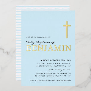 Invitation En Aluminium BAPTISM moderne élégant croix stylisé garçon bleu 
