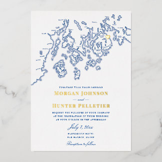 Invitation En Aluminium Bar Harbour Maine Mariage Elegant Marine et Or