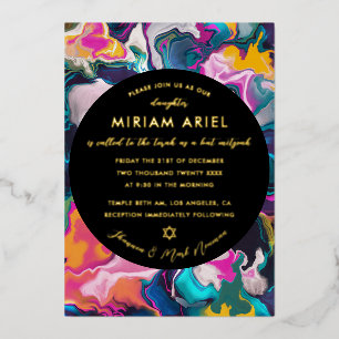 Invitation En Aluminium Bar Mitzvah Abstrait Clair et Coloré avec Effet de
