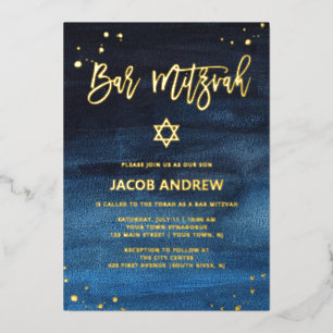 Invitation En Aluminium Bar Mitzvah Bleu brillant et Or