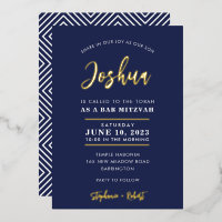 BAR MITZVAH calligraphie moderne bleu or